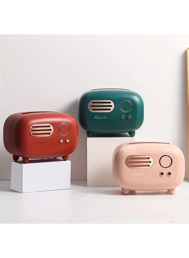 Pink Vintage Radio Design Tissue Box Holder With Golden Accents And Non Slip Feet - Image 1